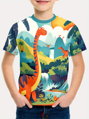 🦖 Cool Dino Vibes! Boys’ Lightweight Cartoon Dinosaur Tee (Ages 3–9) 🧢 - ThiGui