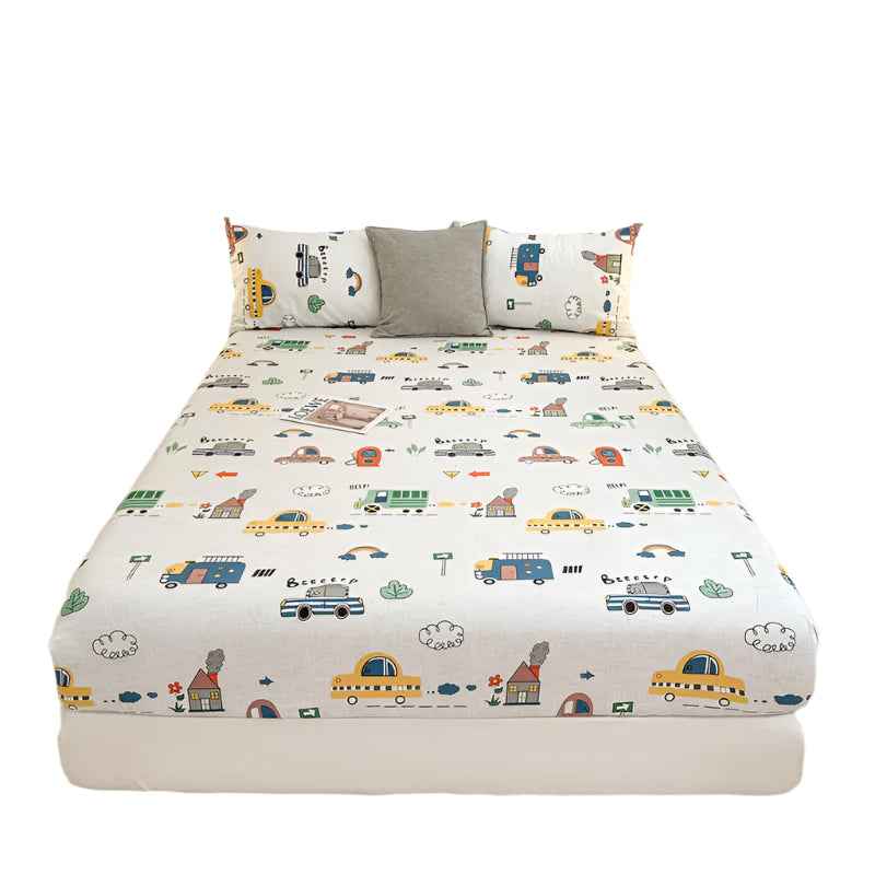 🚗Vroom-Vroom to Sleep! Pure Cotton Car Fitted Sheet for Busy Little Dreamers - ThiGui