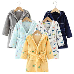 🛁 Fluffy Fun After Bath – Cartoon Hooded Flannel Robe for Boys ! 🧼💖 - ThiGui