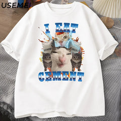 I Eat Cement Cat Meme Tee π±π Funny Cotton Graphic T-Shirt - ThiGui