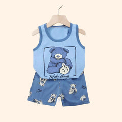 Cool & Comfy! 2-Piece Cotton Vest & Shorts Set for Active Little Boys - ThiGui