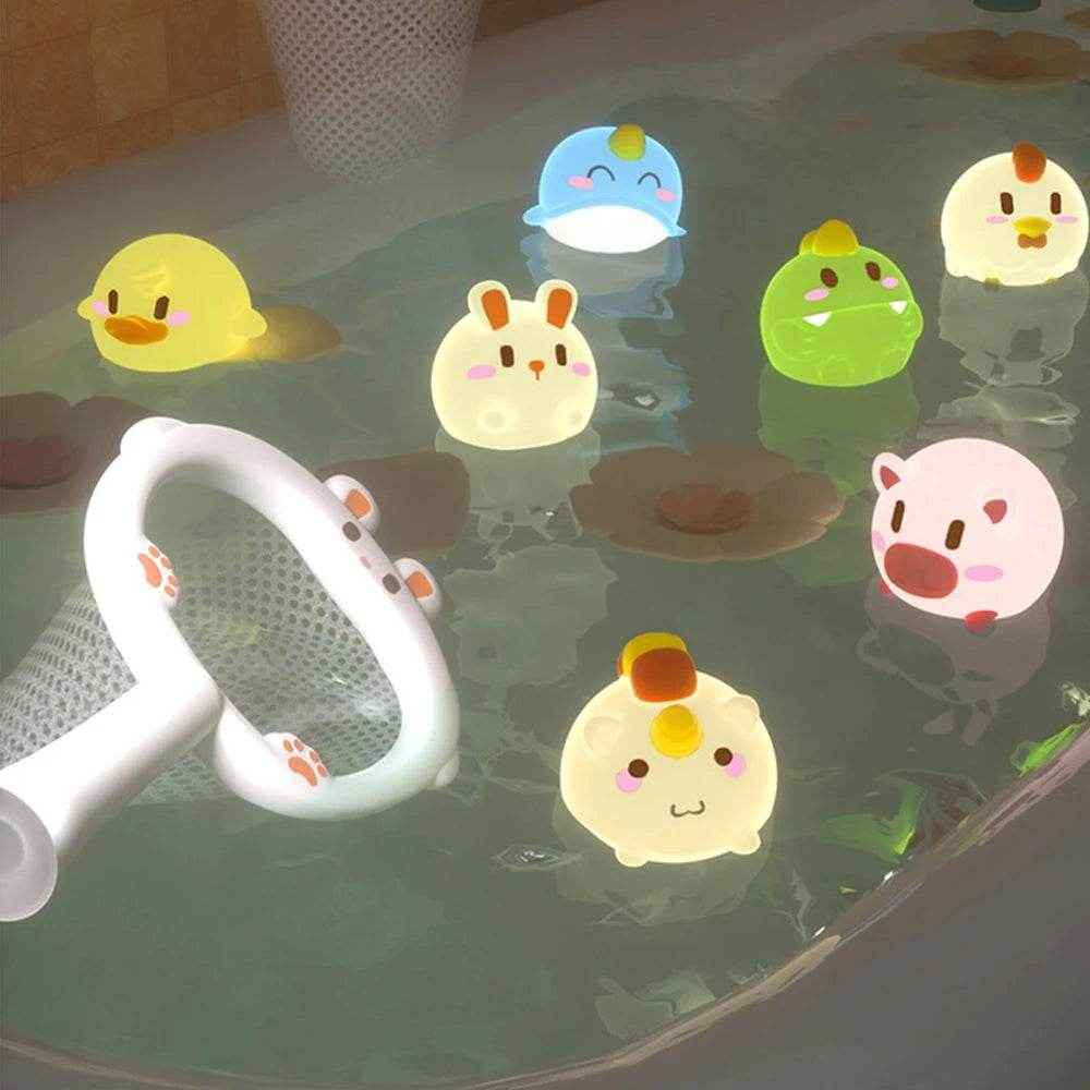 🐳LED Light Up Toys Baby Cute Animals Bath Toy Swimming Water Soft Rubber Float Induction Luminous Duck for Kids Play Funny Gifts - ThiGui