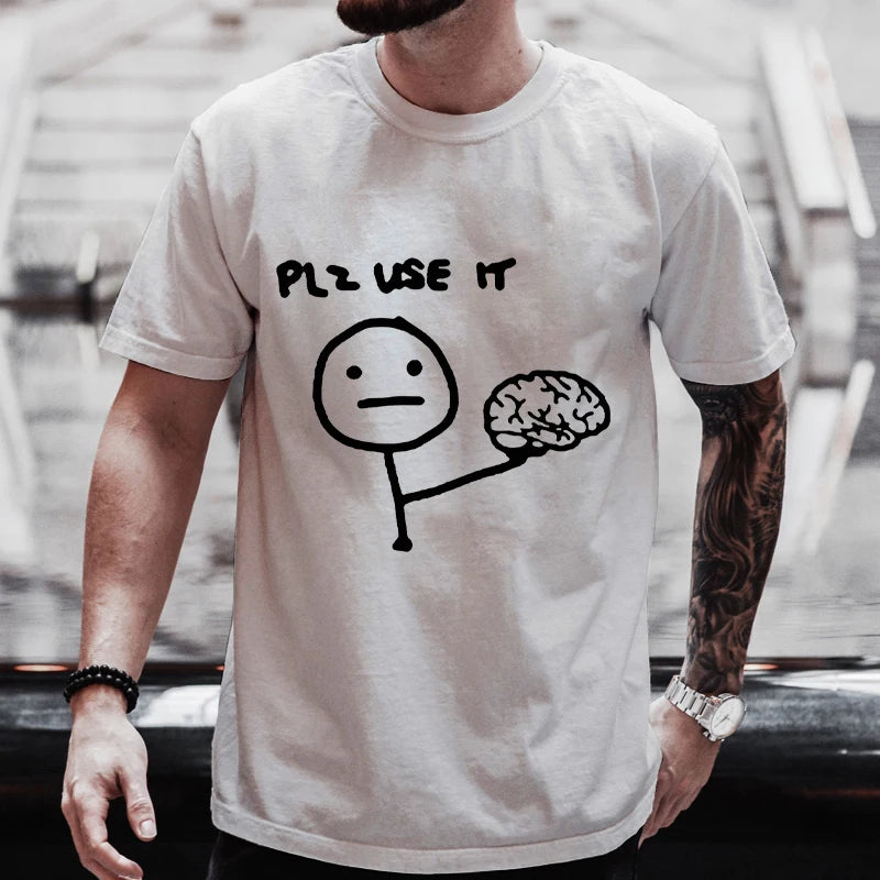 Please Use Your Brain Tee ๐ง ๐ Funny Y2K Sarcasm Streetwear T-Shirt - ThiGui