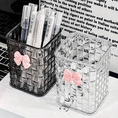 🎀📚 Tidy, Chic & Thoughtful – Clear Acrylic Pen Holder with Bow for Teacher Appreciation 💼✨ - ThiGui