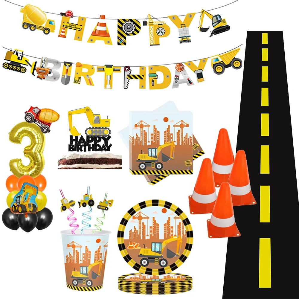 🚧 Party Zone Activated! Construction-Themed Tableware Set for Boys Who Dig Trucks 🛠️🎉 - ThiGui