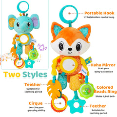 🎠 Hanging Sensory Fun! 🐒 Plush Animal Toy with Teether, Crinkle & Wind Chime for Babies 💕 - ThiGui