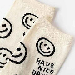 🧦Cuteness & Comfort in Every Step – 5 Pairs of Cartoon Cat Happy Face Crew Socks! - ThiGui