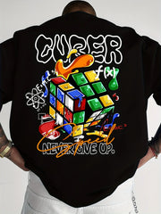 Graffiti Cube Pattern Tee 🎨🔥 Loose Fit Summer Streetwear T-Shirt - ThiGui
