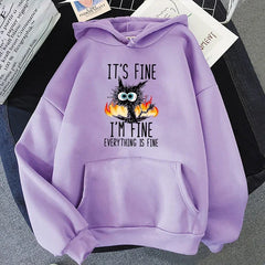 Everything Is Fine Black Cat Tee 🐈⬛🔥 Fun & Quirky Unisex T-Shirt - ThiGui