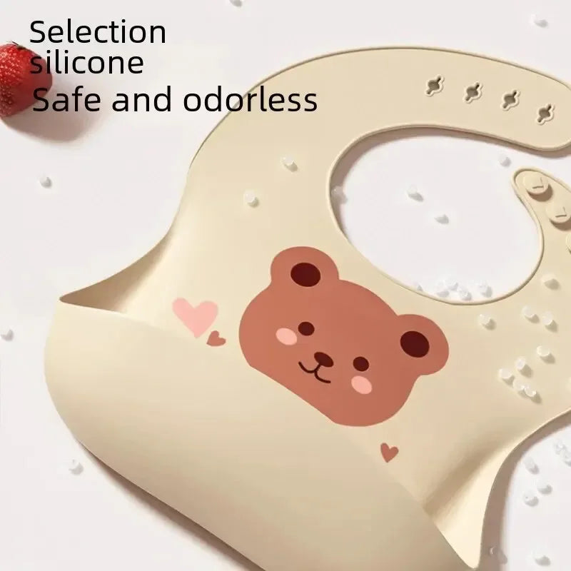 🐻🍽️ Soft Silicone Baby Bib – Cute, Comfy & Totally Mess-Proof! 💧👶 - ThiGui