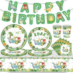🦕 Dino-Roar Party Set – Fun Disposable Tableware for a Jurassic Birthday Bash 🎂🎈 - ThiGui