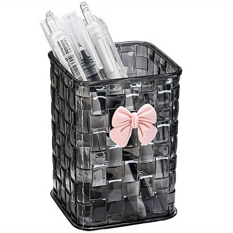 🎀📚 Tidy, Chic & Thoughtful – Clear Acrylic Pen Holder with Bow for Teacher Appreciation 💼✨ - ThiGui