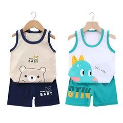 Cool & Comfy! 2-Piece Cotton Vest & Shorts Set for Active Little Boys - ThiGui