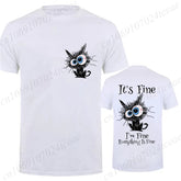 Everything Is Fine Black Cat Tee 🐾🔥 Fun & Comfy Unisex Graphic Shirt - ThiGui
