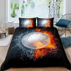 🏐Spike & Snooze! Fiery Volleyball Duvet Set for Sporty Kids - ThiGui