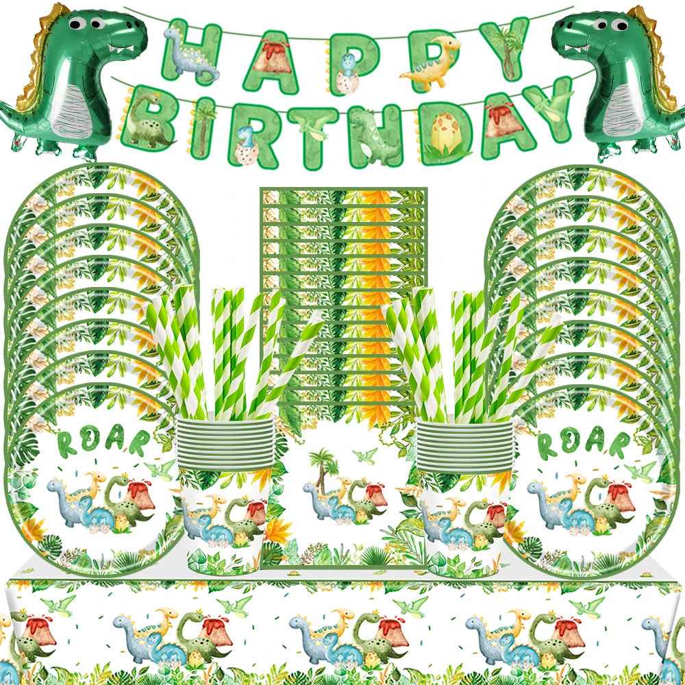 🦕 Dino-Roar Party Set – Fun Disposable Tableware for a Jurassic Birthday Bash 🎂🎈 - ThiGui
