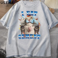 I Eat Cement Cat Meme Tee π±π Funny Cotton Graphic T-Shirt - ThiGui
