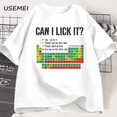 Can I Lick It Periodic Table Tee 🧪😄 Funny Chemistry Cotton T-Shirt - ThiGui