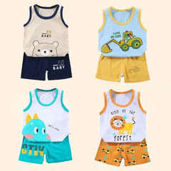 Cool & Comfy! 2-Piece Cotton Vest & Shorts Set for Active Little Boys - ThiGui