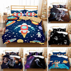 🌕Out-of-This-World Dreams! 🚀 Cartoon Astronaut Bedding Set for Young Space Explorers - ThiGui