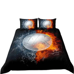 🏐Spike & Snooze! Fiery Volleyball Duvet Set for Sporty Kids - ThiGui