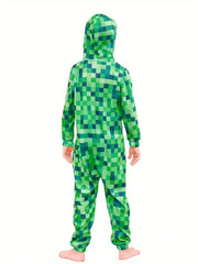 Creeper Game Character Costume 💚🎮 Fun Hooded Boys Jumpsuit - ThiGui
