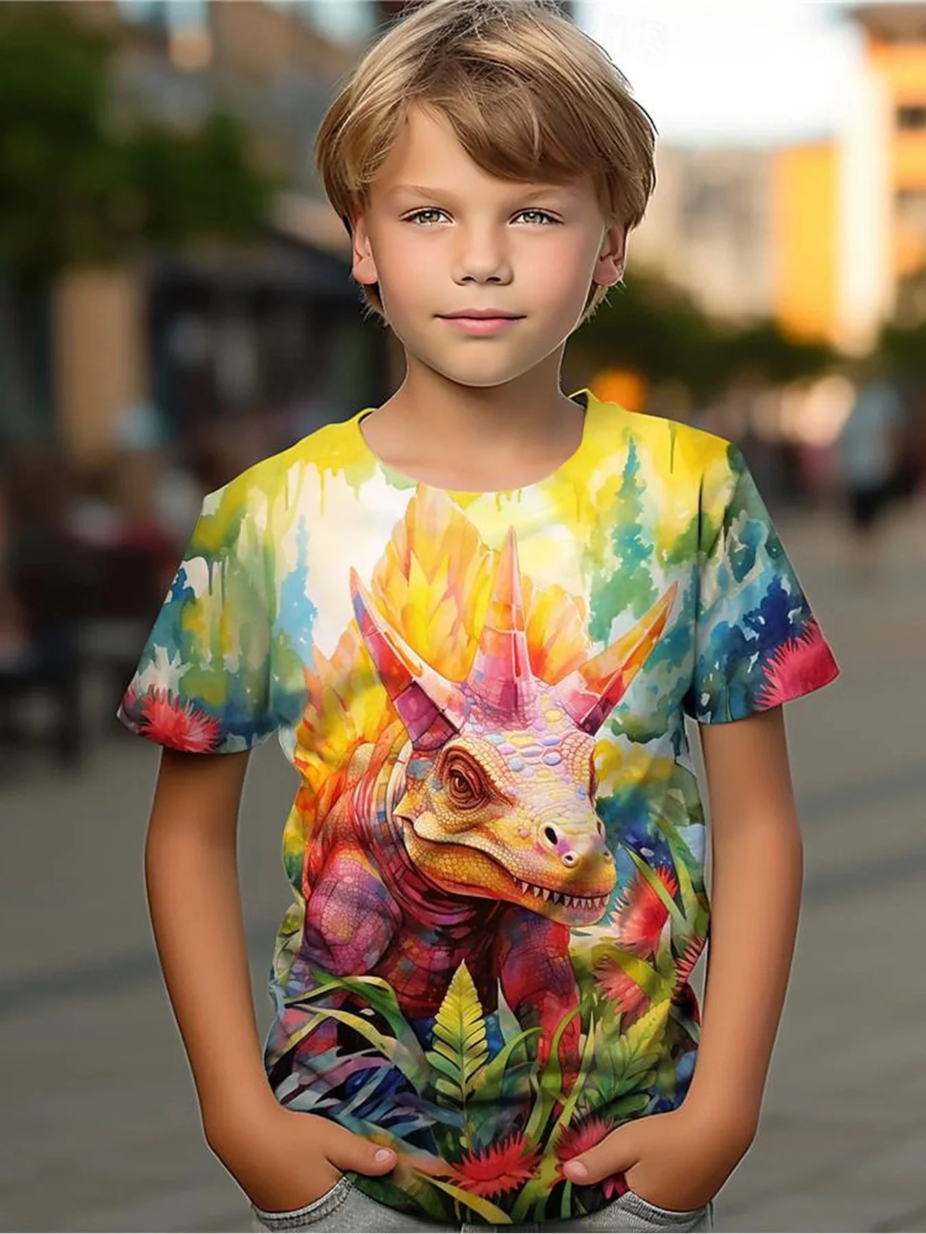🦖 Cool Dino Vibes! Boys’ Lightweight Cartoon Dinosaur Tee (Ages 3–9) 🧢 - ThiGui