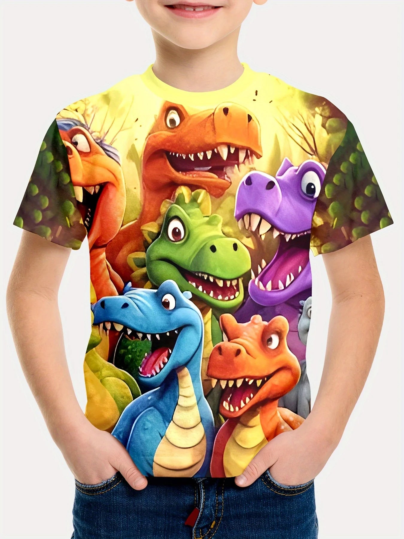 🦖 Cool Dino Vibes! Boys’ Lightweight Cartoon Dinosaur Tee (Ages 3–9) 🧢 - ThiGui