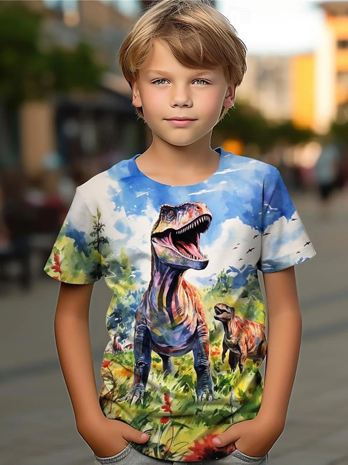 🦖 Cool Dino Vibes! Boys’ Lightweight Cartoon Dinosaur Tee (Ages 3–9) 🧢 - ThiGui