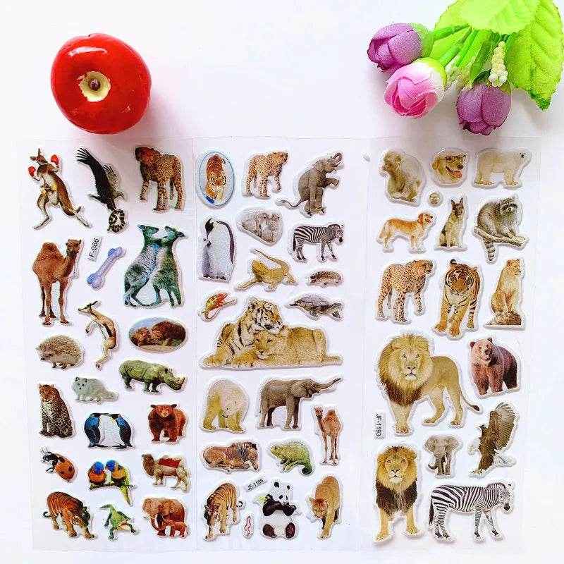 🧸6 Sheets of Puffy Animal Stickers for Boys Who Love Rewards and Wild Creatures - ThiGui