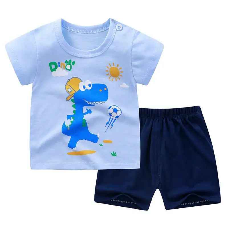 🌞 Too Cute to Miss! Cartoon Summer Tee + Shorts Set for Toddlers (2pcs) 🧒👕🩳 - ThiGui