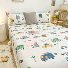 🚗Vroom-Vroom to Sleep! Pure Cotton Car Fitted Sheet for Busy Little Dreamers - ThiGui