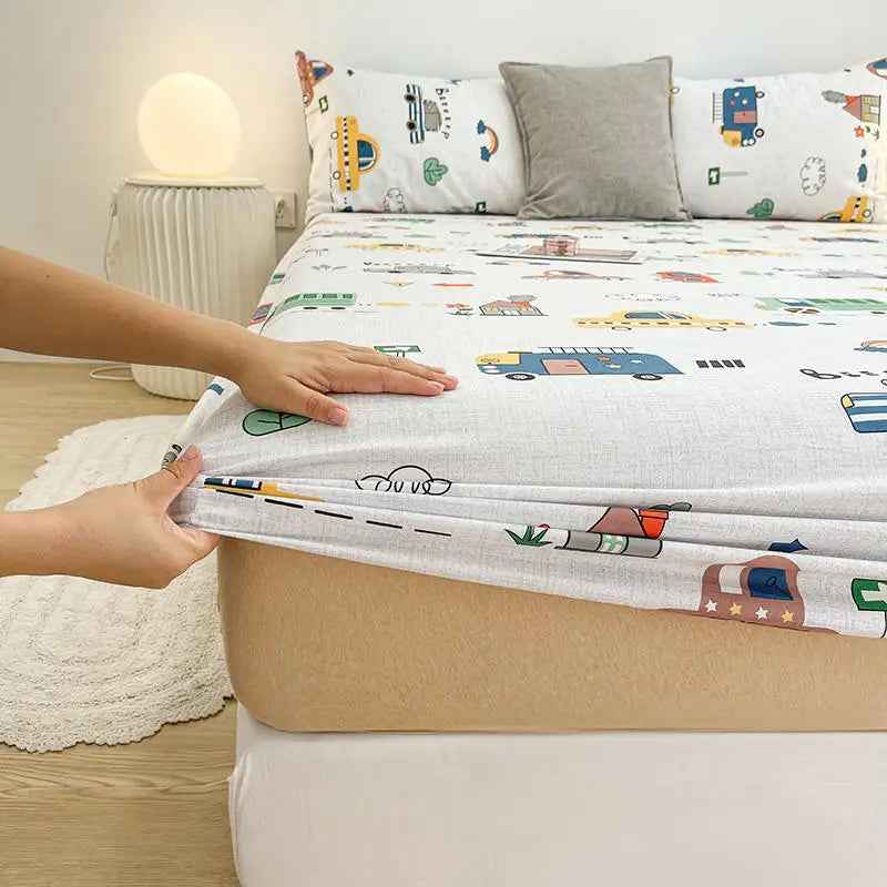 🚗Vroom-Vroom to Sleep! Pure Cotton Car Fitted Sheet for Busy Little Dreamers - ThiGui