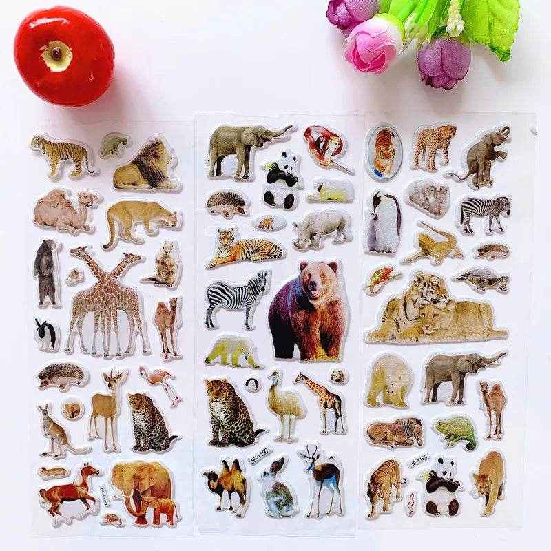 🧸6 Sheets of Puffy Animal Stickers for Boys Who Love Rewards and Wild Creatures - ThiGui