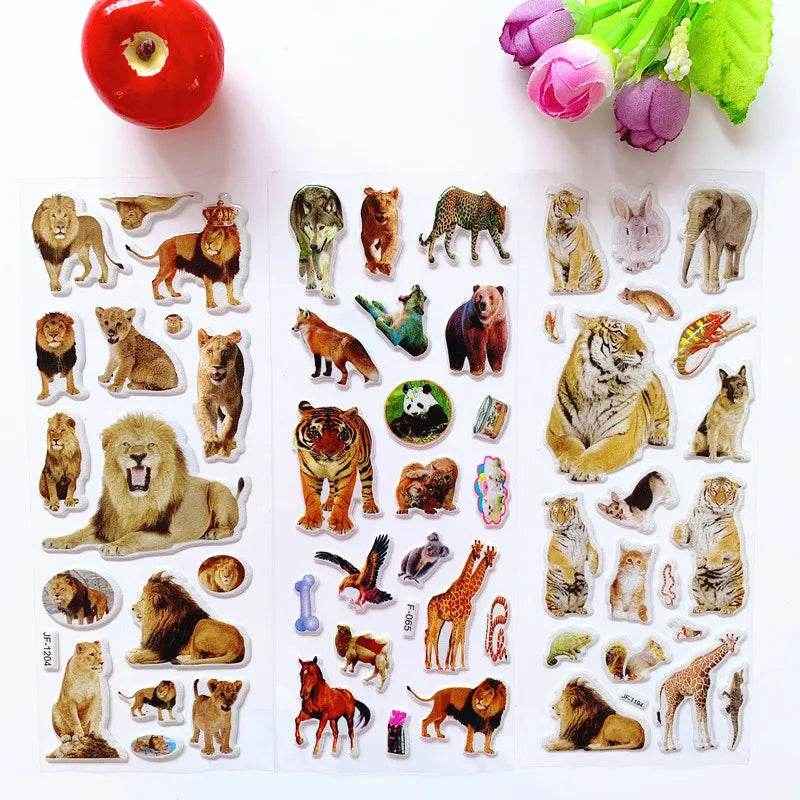 🧸6 Sheets of Puffy Animal Stickers for Boys Who Love Rewards and Wild Creatures - ThiGui
