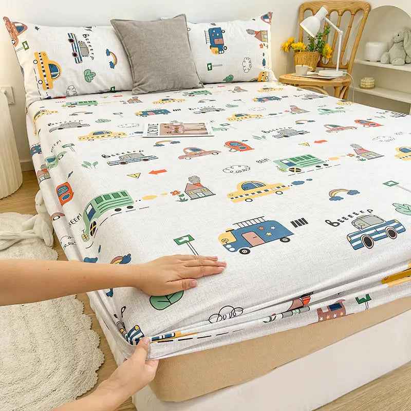 🚗Vroom-Vroom to Sleep! Pure Cotton Car Fitted Sheet for Busy Little Dreamers - ThiGui