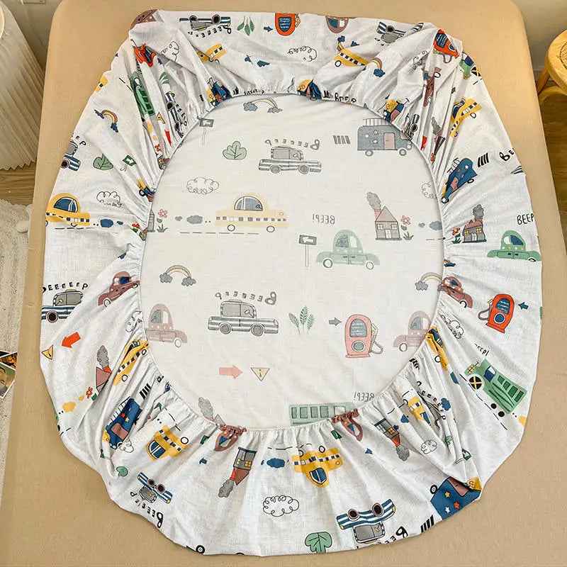 🚗Vroom-Vroom to Sleep! Pure Cotton Car Fitted Sheet for Busy Little Dreamers - ThiGui