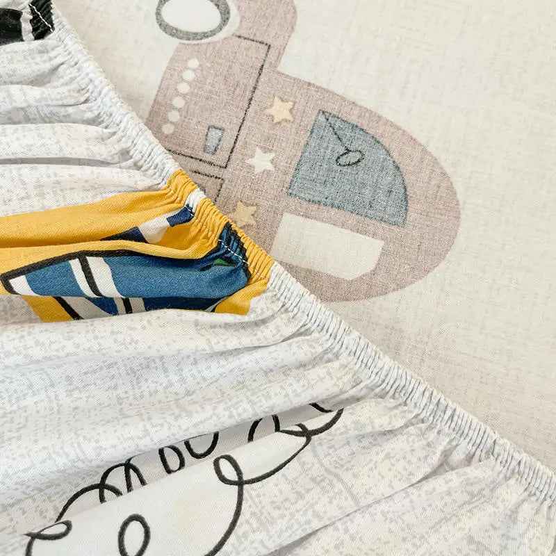 🚗Vroom-Vroom to Sleep! Pure Cotton Car Fitted Sheet for Busy Little Dreamers - ThiGui