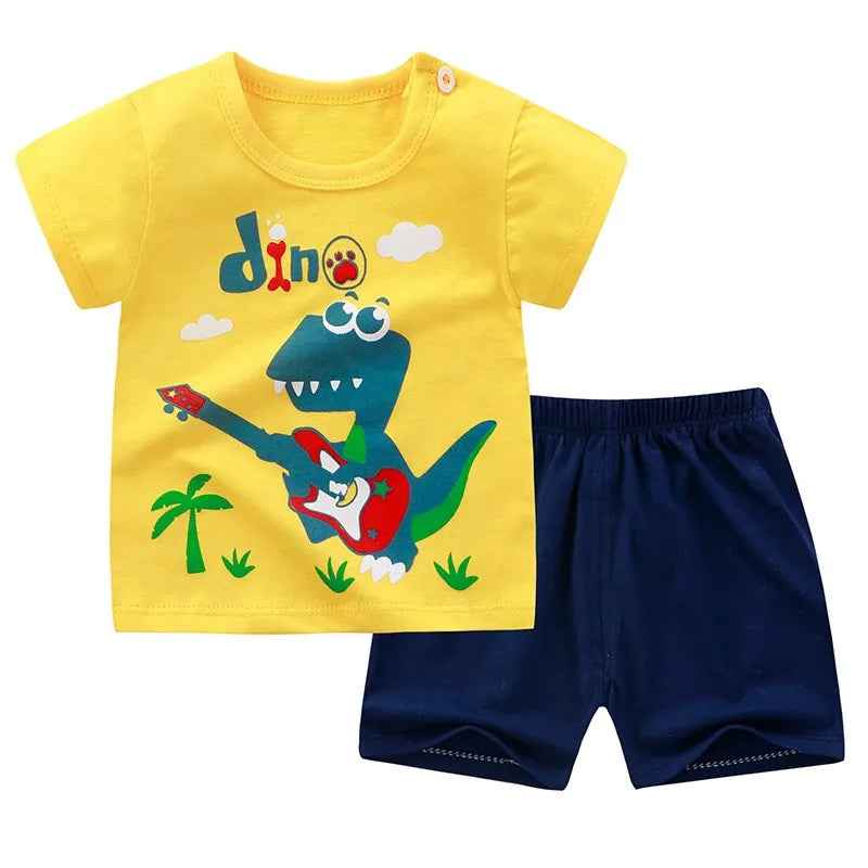 🌞 Too Cute to Miss! Cartoon Summer Tee + Shorts Set for Toddlers (2pcs) 🧒👕🩳 - ThiGui