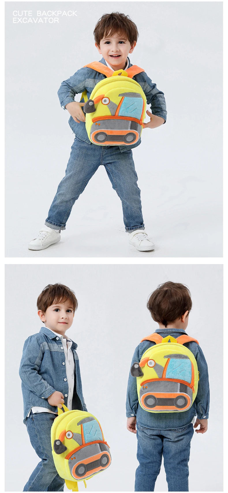 🚧👷‍♂️ Excavator Plush Backpack – Soft & Fun Schoolbag for Tiny Construction Fans! 🎒💛 - ThiGui