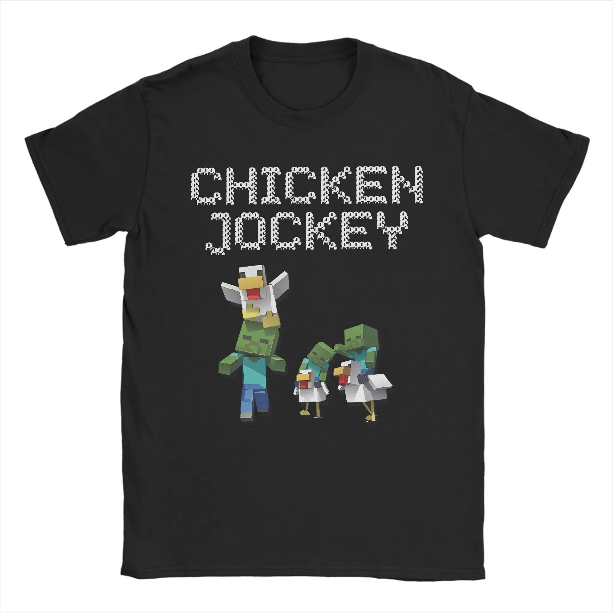 Chicken Jockey Pixel Zombie Tee 🧟‍♂️🐔 100% Cotton Gamer Fun - ThiGui