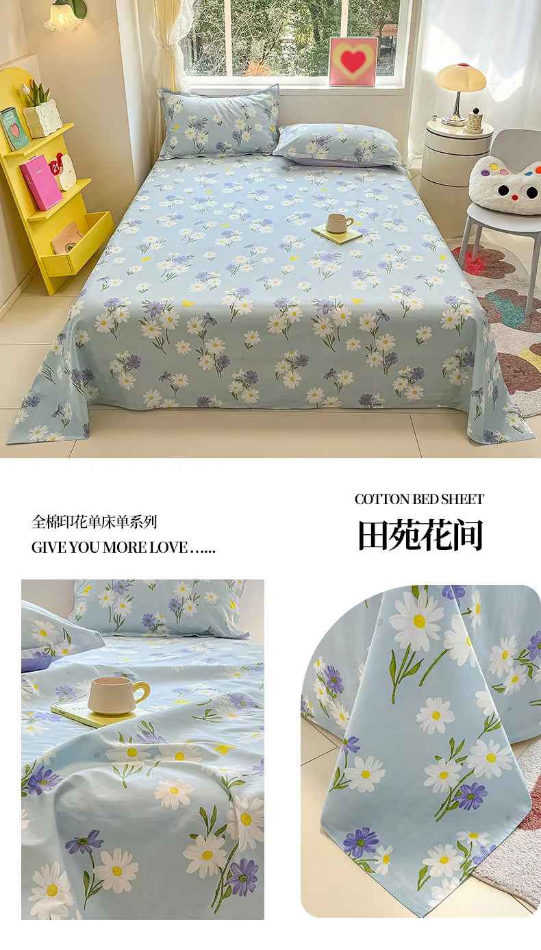 🛏️Fresh Flowers, Sweet Dreams – Soft Cotton Bed Sheet for Kids 🌸 - ThiGui