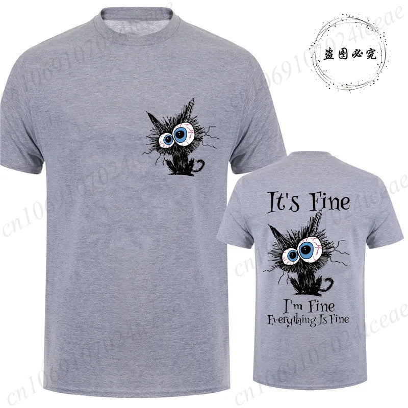 Everything Is Fine Black Cat Tee 🐾🔥 Fun & Comfy Unisex Graphic Shirt - ThiGui