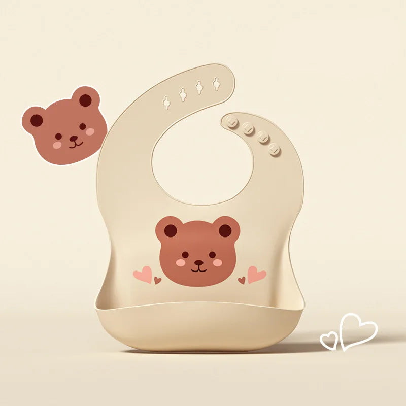 🐻🍽️ Soft Silicone Baby Bib – Cute, Comfy & Totally Mess-Proof! 💧👶 - ThiGui