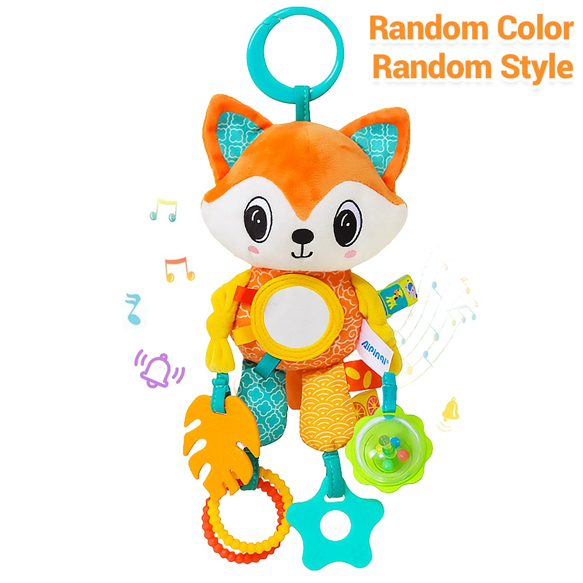 🎠 Hanging Sensory Fun! 🐒 Plush Animal Toy with Teether, Crinkle & Wind Chime for Babies 💕 - ThiGui