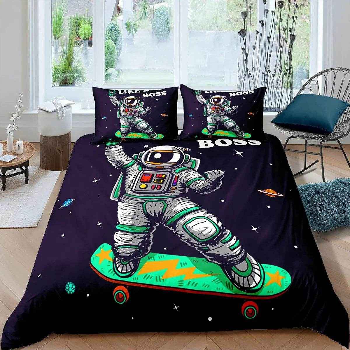 🛸Galaxy Dreams Await! Astronaut Bedding Set for Young Space Adventurers - ThiGui