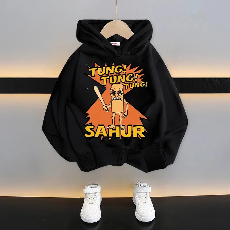 Italian Brainrot Tung Tung Hoodie 😆🧥 Fun Thin Cartoon Sweatshirt for Boys - ThiGui