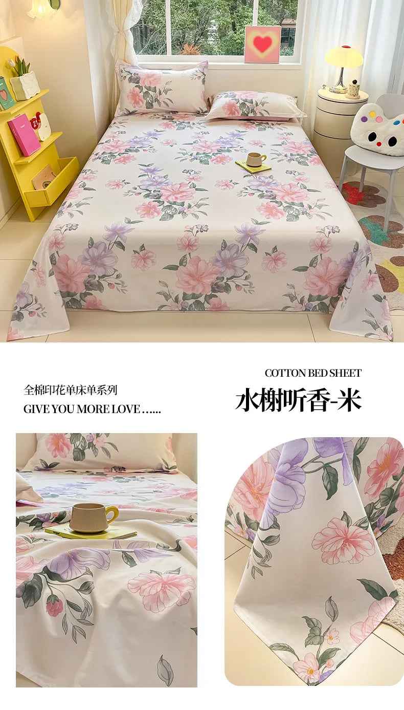 🛏️Fresh Flowers, Sweet Dreams – Soft Cotton Bed Sheet for Kids 🌸 - ThiGui