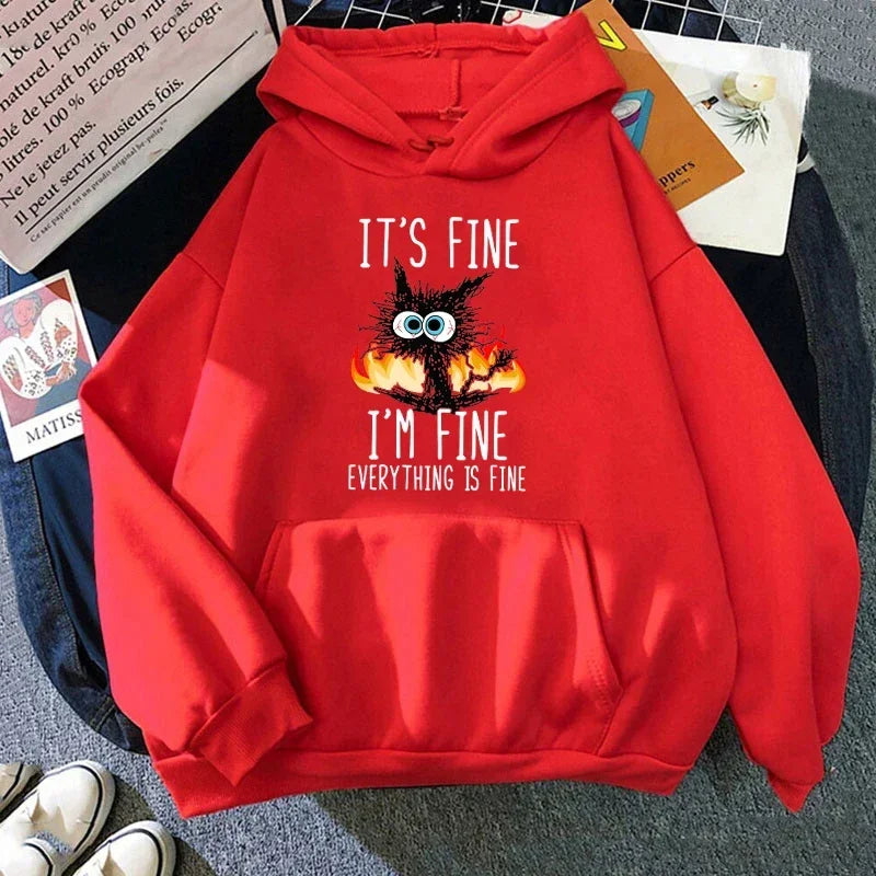 Everything Is Fine Black Cat Tee 🐈‍⬛🔥 Fun & Quirky Unisex T-Shirt - ThiGui