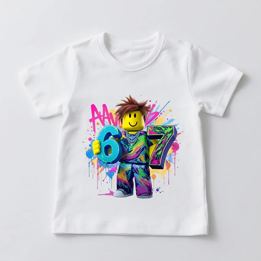 Roblox 67 Digital Print Kids Tee 🎮✨ Cool Cotton Graphic T-Shirt - ThiGui